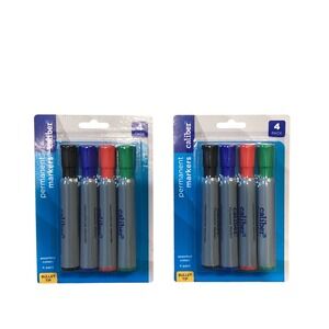 Caliber Permanent Markers 4 Pack Assorted Colors Bullet Tip 2 Packs Total 8 Ct